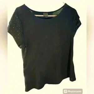 Covington Womens XL Crew Neck Sequined Short Sleeve Black Top